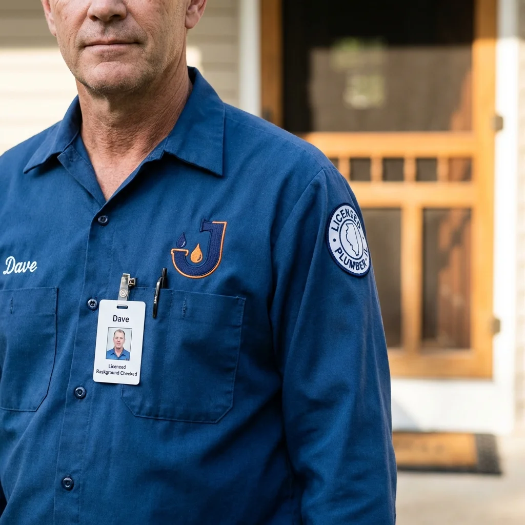 Licensed plumber showing ID badge in Medford, WI
