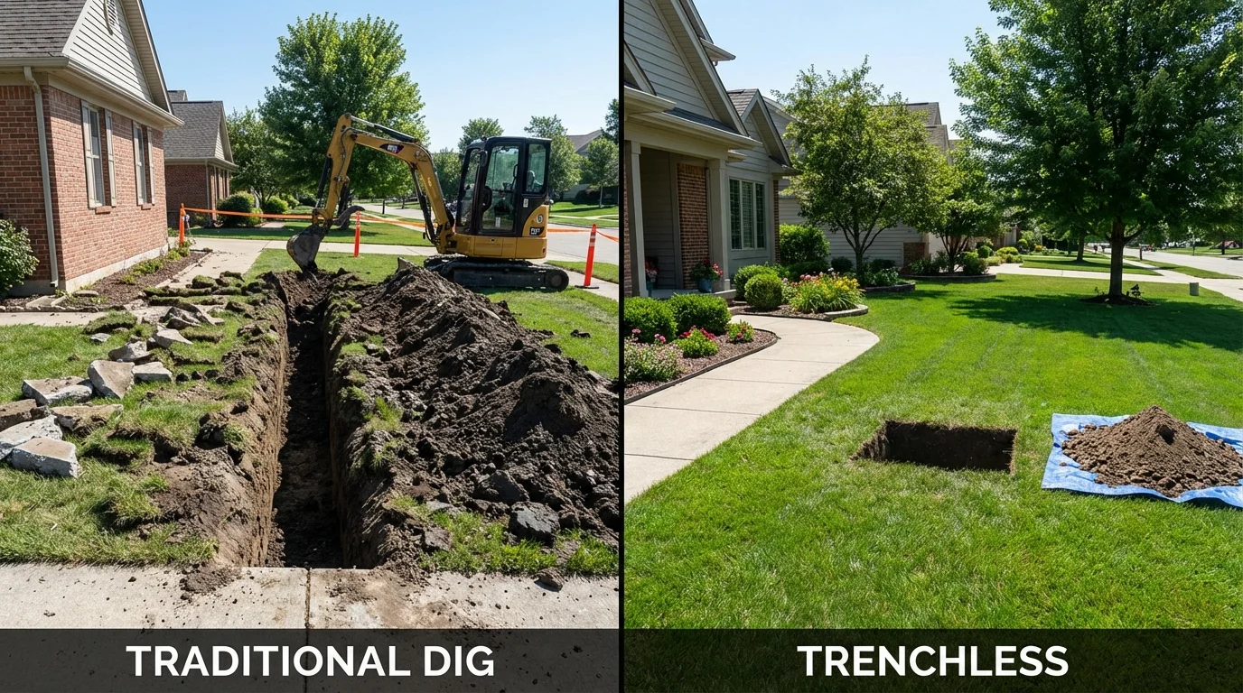 Trenchless sewer repair with minimal yard damage versus traditional excavation in Medford, WI